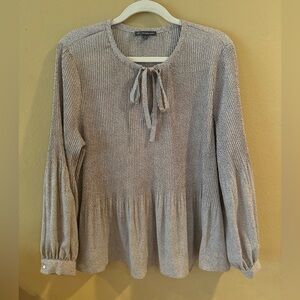 Beige leopard printed polka dot long sleeve top